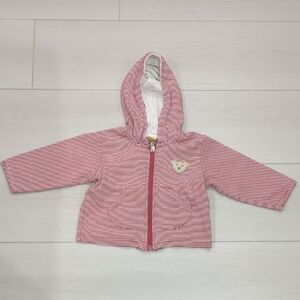 Striped Pink Baby Hoodie Jacket with Bear Patch